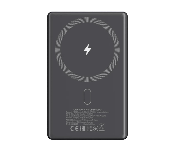 CANYON Powerbank OnPower 510 slim Magsafe 10000 mAh PD20W Grafitowy - 1320622 - zdjęcie 3
